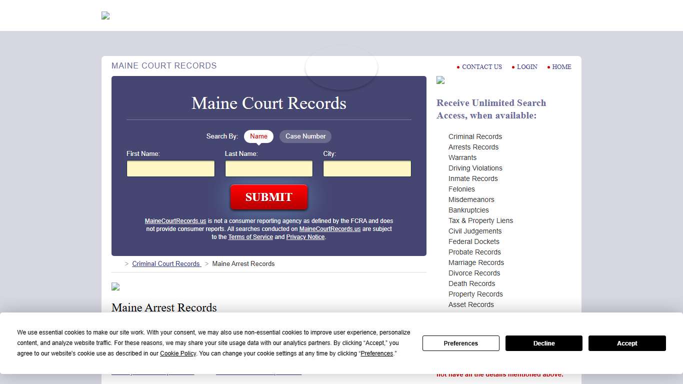 Maine Arrest Records MaineCourtRecords.us