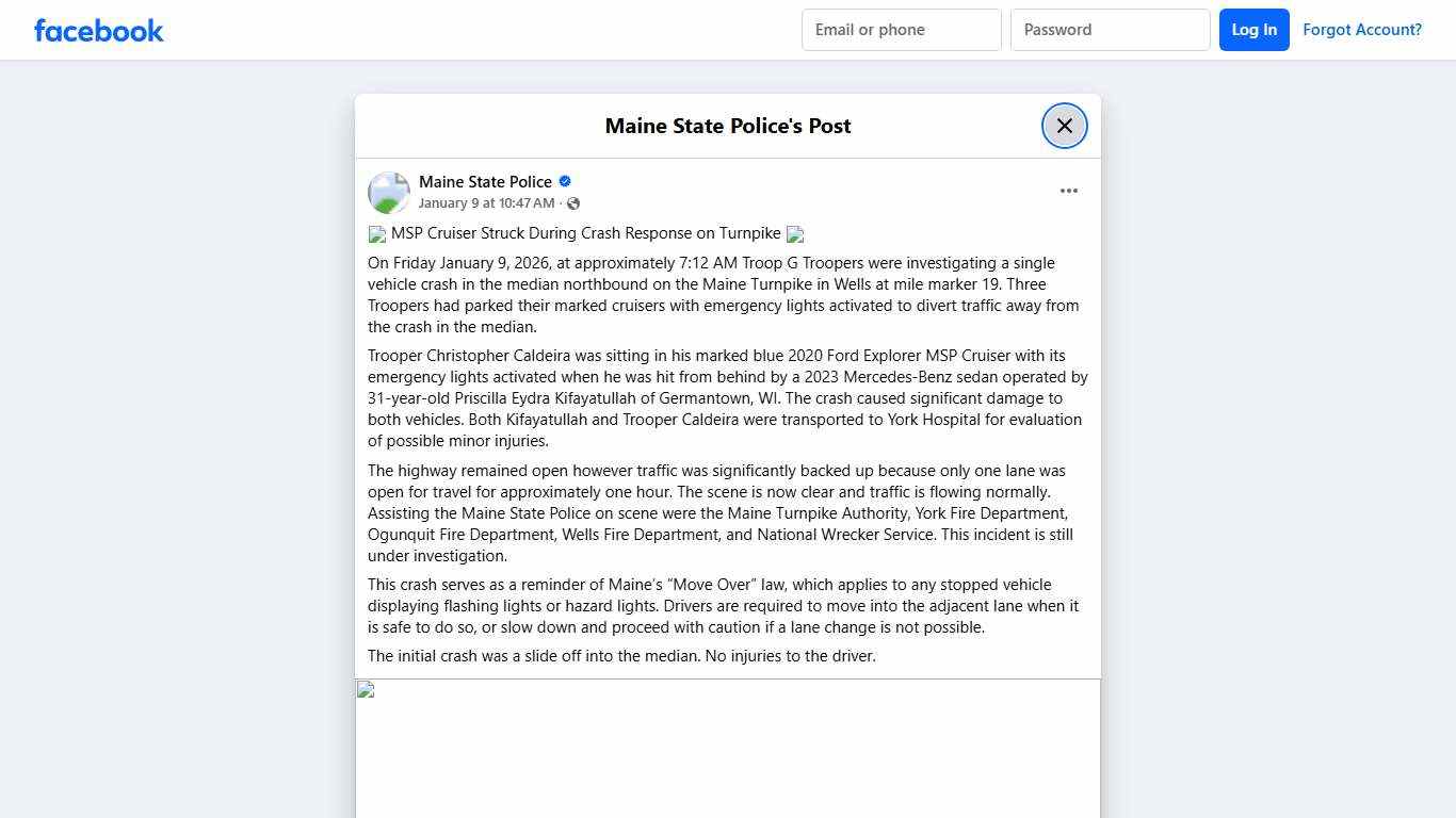 📰 MSP Cruiser Struck During Crash... - Maine State Police Facebook