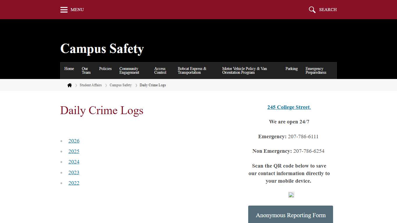 Daily Crime Logs Campus Safety Bates College